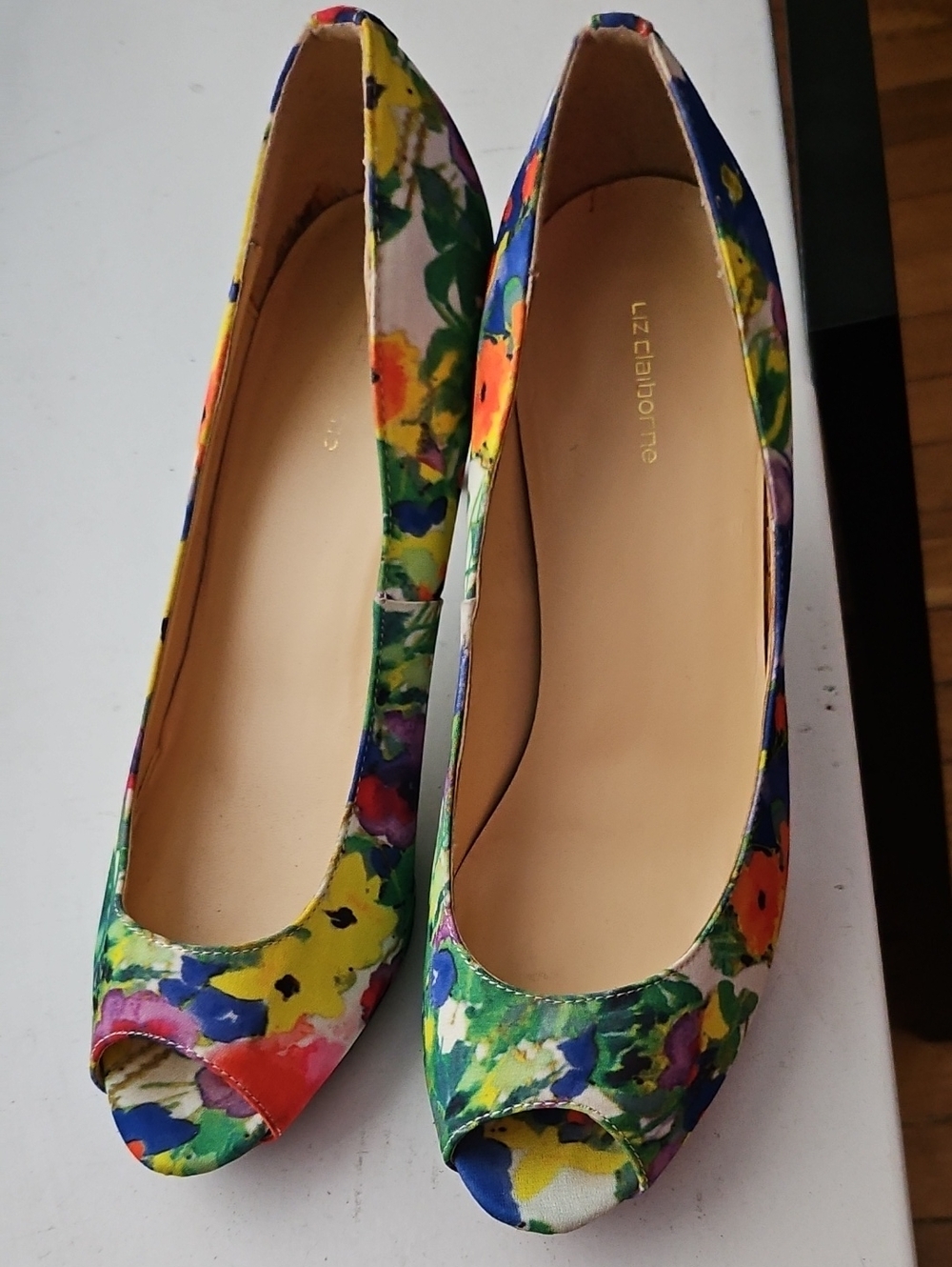 Liz Claiborne Multicolor Floral Peep-Toe Heels